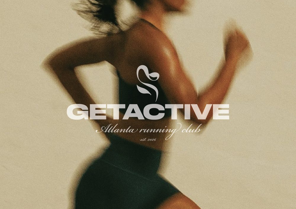 Get Active Atlanta running club wordmark over a motion-blurred runner